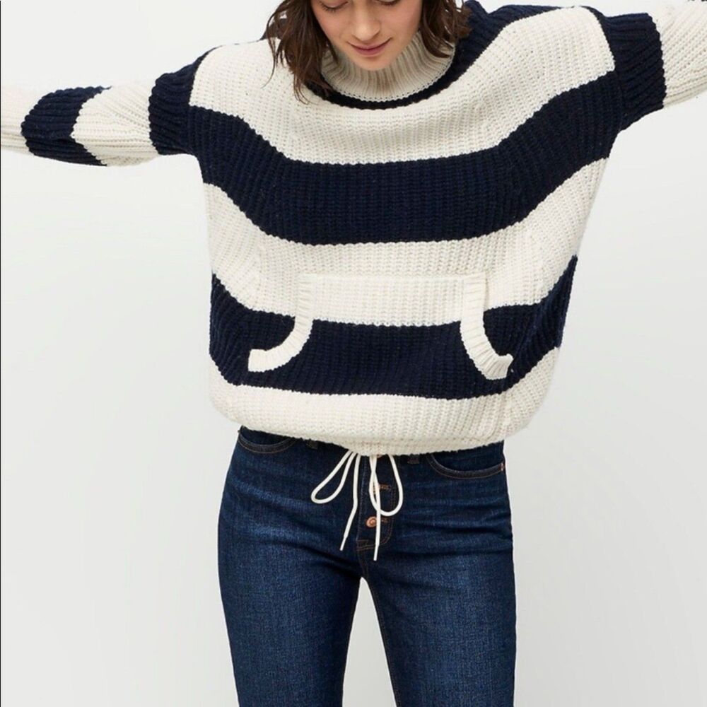 J. Crew Front-pocket turtleneck sweater rugby stripe navy and white fits large